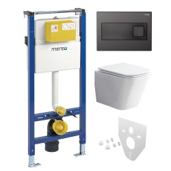 Mereo WC set - Rimless WC hranaté, modul pre sadrokartón, čierne hranaté tlačidlo (MM02NSETRS331)