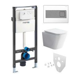 Mereo WC set - Rimless WC hranaté, modul pre sadrokartón, hranaté tlačidlo biela/chróm (MM02NSETRS330)