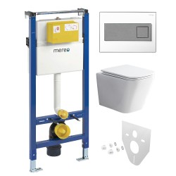 Mereo WC set - Rimless WC hranaté, modul pre sadrokartón, hranaté tlačidlo biela/chróm (MM02NSETRS330)