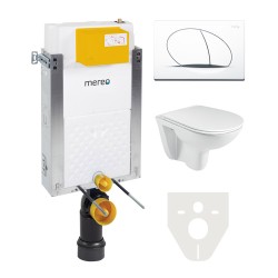 Mereo WC set - Rimless WC, modul na zamurovanie, biele oválne tlačidlo (MM01SETR)