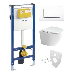 Mereo WC set - Rimless WC oblé, modul pre sadrokartón, biele hranaté tlačidlo (MM02NSETRS220)