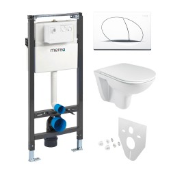 Mereo WC set - Rimless WC oblé, modul pre sadrokartón, biele oválne tlačidlo (MM02NSETRS110)