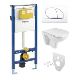 Mereo WC set - Rimless WC oblé, modul pre sadrokartón, biele oválne tlačidlo (MM02NSETRS110)