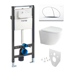 Mereo WC set - Rimless WC oblé, modul pre sadrokartón, biele oválne tlačidlo (MM02NSETRS210)