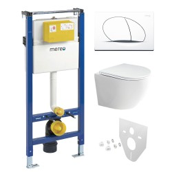 Mereo WC set - Rimless WC oblé, modul pre sadrokartón, biele oválne tlačidlo (MM02NSETRS210)