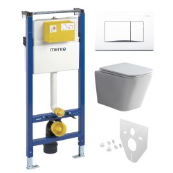 Mereo WC set - Smart flush rimless WC hranaté, modul pre sadrokartón, biele hranaté tlačidlo (MM02NSETRT320)