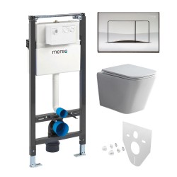 Mereo WC set - Smart flush rimless WC hranaté, modul pre sadrokartón, chróm hranaté tlačidlo lesklé (MM02NSETRT322)