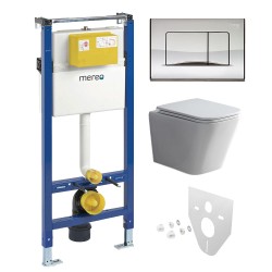 Mereo WC set - Smart flush rimless WC hranaté, modul pre sadrokartón, chróm hranaté tlačidlo lesklé (MM02NSETRT322)