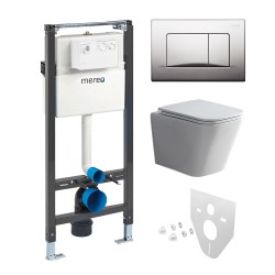 Mereo WC set - Smart flush rimless WC hranaté, modul pre sadrokartón, chróm hranaté tlačidlo matné (MM02NSETRT321)