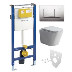 Mereo WC set - Smart flush rimless WC hranaté, modul pre sadrokartón, chróm hranaté tlačidlo matné (MM02NSETRT321)