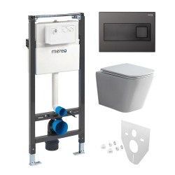 Mereo WC set - Smart flush rimless WC hranaté, modul pre sadrokartón, čierne hranaté tlačidlo (MM02NSETRT331)