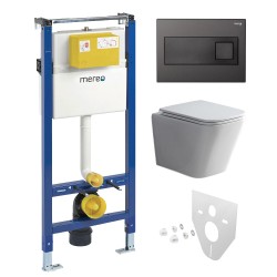 Mereo WC set - Smart flush rimless WC hranaté, modul pre sadrokartón, čierne hranaté tlačidlo (MM02NSETRT331)