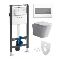 Mereo WC set - Smart flush rimless WC hranaté, modul pre sadrokartón, hranaté tlačidlo biela/chróm (MM02NSETRT330)