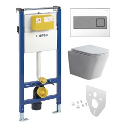 Mereo WC set - Smart flush rimless WC hranaté, modul pre sadrokartón, hranaté tlačidlo biela/chróm (MM02NSETRT330)