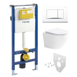 Mereo WC set - Smart flush rimless WC oblé, modul pre sadrokartón, biele hranaté tlačidlo (MM02NSETRT220)