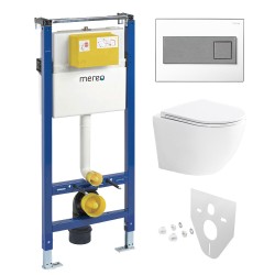 Mereo WC set - Smart flush rimless WC oblé, modul pre sadrokartón, biele hranaté tlačidlo (MM02NSETRT230)