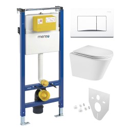 Mereo WC set - Smart flush rimless WC oblé, modul pre sadrokartón, biele hranaté tlačidlo (MM02NSETRT520)