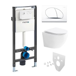 Mereo WC set - Smart flush rimless WC oblé, modul pre sadrokartón, biele oválne tlačidlo (MM02NSETRT210)