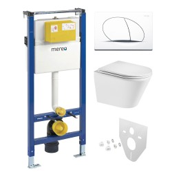 Mereo WC set - Smart flush rimless WC oblé, modul pre sadrokartón, biele oválne tlačidlo (MM02NSETRT510)