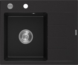 MEXEN - Ben granitový drez 1 s odkvapkávačom ľavý 600 x 500 mm, čierna, sifón chróm (6522605000-77)