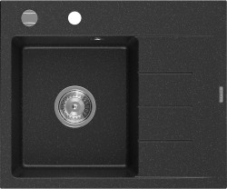 MEXEN - Ben granitový drez 1 s odkvapkávačom ľavý 600 x 500 mm, čierna/strieborná metalík, sifón chróm (6522605000-73)