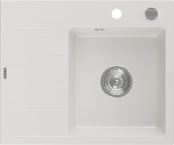 MEXEN - Ben granitový drez 1 s odkvapkávačom pravý 600 x 500 mm, biela, sifón chróm (6523605000-20)