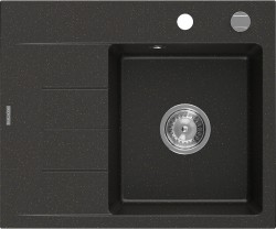 MEXEN - Ben granitový drez 1 s odkvapkávačom pravý 600 x 500 mm, čierna/zlatá metalik, sifón chróm (6523605000-75)