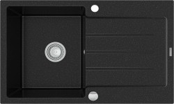 MEXEN - Bruno granitový drez 1 s odkvapkávačom 795x495 mm, čierna / strieborná metalíza (6513791010-73)