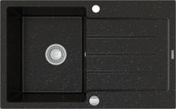 MEXEN - Bruno granitový drez 1 s odkvapkávačom 795x495 mm, čierna / zlatá metal (6513791010-75)