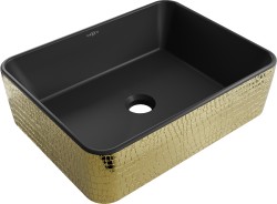 MEXEN - Catia umývadlo na dosku 48 x 37, čierna mat/zlatá vzor (21314878)