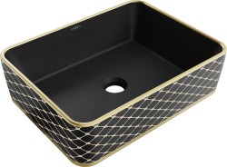 MEXEN - Catia umývadlo na dosku 48 x 37, čierna mat/zlatá vzor (21314879)