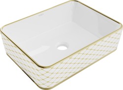 MEXEN - Catia umývadlo na dosku 48 x 37 cm, biela/zlatá vzor (21314809)