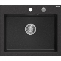 MEXEN - Elix granitový drez 1-miska 600 x 500 mm, čierna/strieborná metalík, sifón chróm (6525601005-73)
