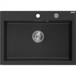 MEXEN - Elix granitový drez 1-miska 700 x 500 mm, čierna/strieborná metalík, sifón chróm (6526701005-73)