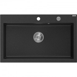 MEXEN - Elix granitový drez 1-miska 800 x 500 mm, čierna/strieborná metalík, sifón chróm (6527801005-73)