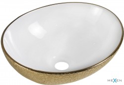 MEXEN - Elza umývadlo na dosku 40 x 33, biela/zlato dekor (21014008)