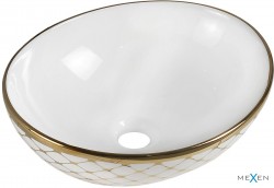 MEXEN - Elza umývadlo na dosku 40 x 33, biela/zlato dekor (21014009)