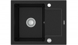MEXEN - Enzo granitový drez 1-misa drez s vypúšťaním krátky Board 576x465 mm, čierna / strieborná metalíza (6506571005-73)