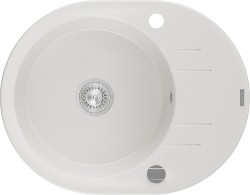 MEXEN - Kevin granitový drez 1 s odkvapkávačom 586x458 mm, biela, sifón chróm (6517581005-20)