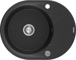 MEXEN - Kevin granitový drez 1 s odkvapkávačom 586x458 mm, čierna / metalík, sifón chróm (6517581005-73)