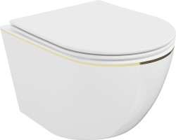 MEXEN - Lena Závesná WC misa vrátane sedátka s slow-slim, duroplast, biela/zlatá linka (30224005)