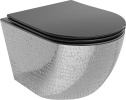 MEXEN - Lena Závesná WC misa vrátane sedátka s slow-slim, duroplast, čierna mat / strieborný vzor (30224072)