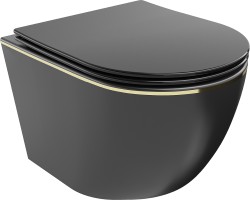 MEXEN - Lena Závesná WC misa vrátane sedátka s slow-slim, duroplast, čierna mat/zlatá linka (30224075)