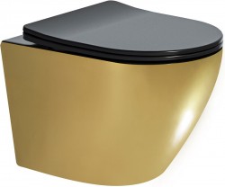 MEXEN - Lena Závesná WC misa vrátane sedátka s slow-slim, duroplast, čierna/zlatá (30224076)