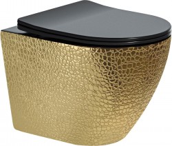MEXEN - Lena Závesná WC misa vrátane sedátka s slow-slim, duroplast, čierna/zlatá vzor (30224078)