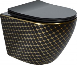MEXEN - Lena Závesná WC misa vrátane sedátka s slow-slim, duroplast, čierna/zlatá vzor (30224079)
