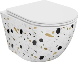 MEXEN - Lena Závesná WC misa vrátane sedátka s slow-slim, Duroplastu, biely kameň terrazo (30224096)