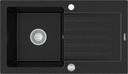 MEXEN - Pablo granitový drez 1 s odkvapkávačom 752x436 mm, čierna / strieborná metalíza (6510751010-73)