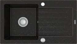 MEXEN - Pablo granitový drez 1 s odkvapkávačom 752x436 mm, čierna / zlatá kovová (6510751010-75)