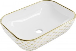 MEXEN - Rita umývadlo na dosku 45 x 32, biela/zlatá vzor (21084509)
